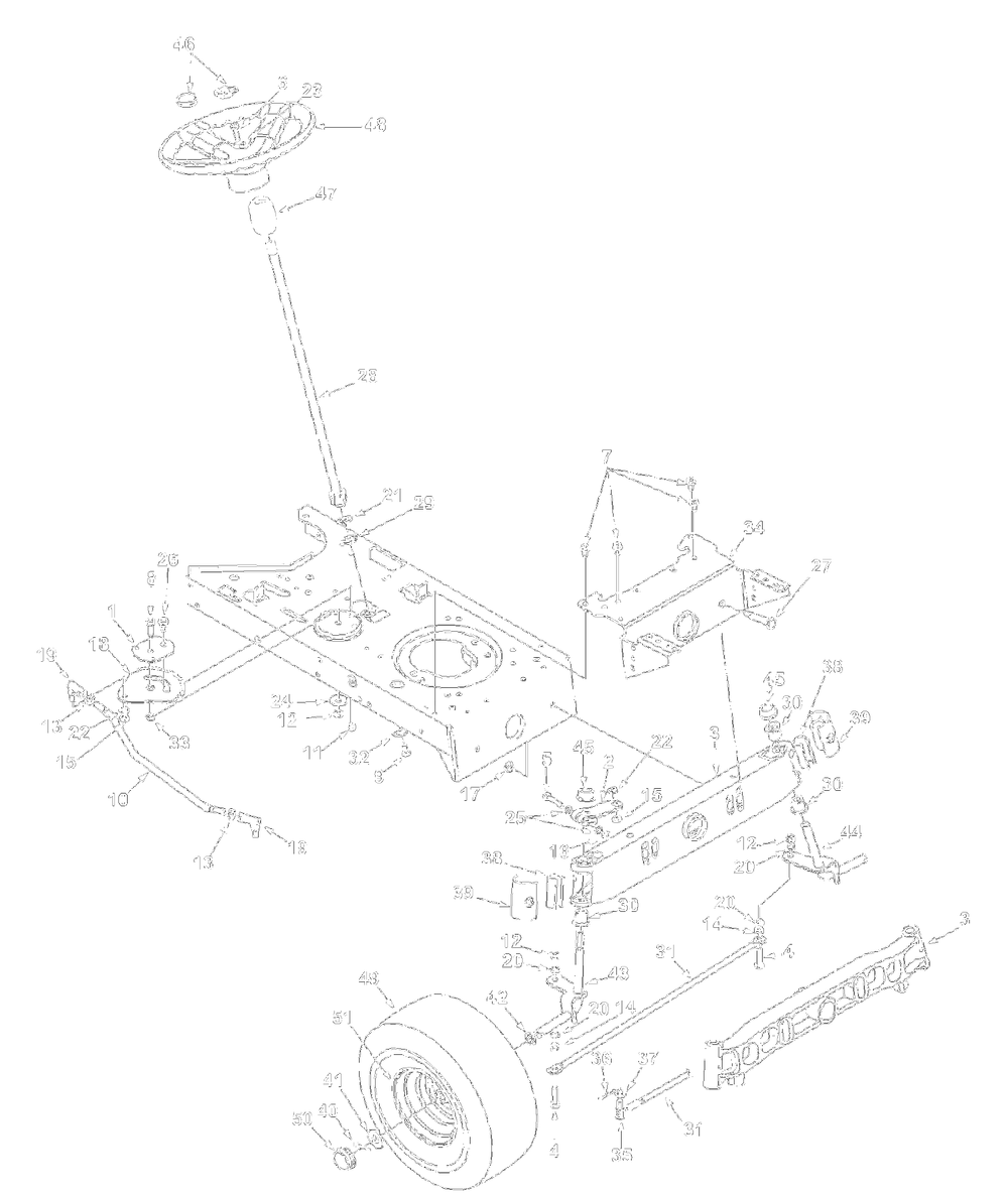Axleandfront Wheelsandfront, Steering Assembly Diagram and Parts List for 13AM675G000 2002 Yard Machines Lawn Tractor